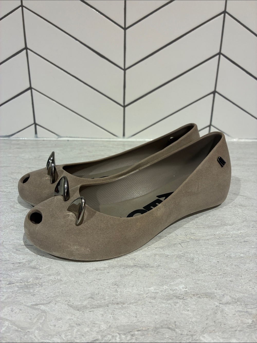 Mini Melissa Meow (2) Girls Kitty Cat Grey-Taupe Flats